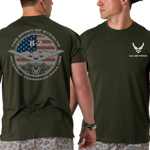 U.S. Air Force B-2 Stealth Bomber T-Shirt, 2 Sides Military Tee with Flag and Gl