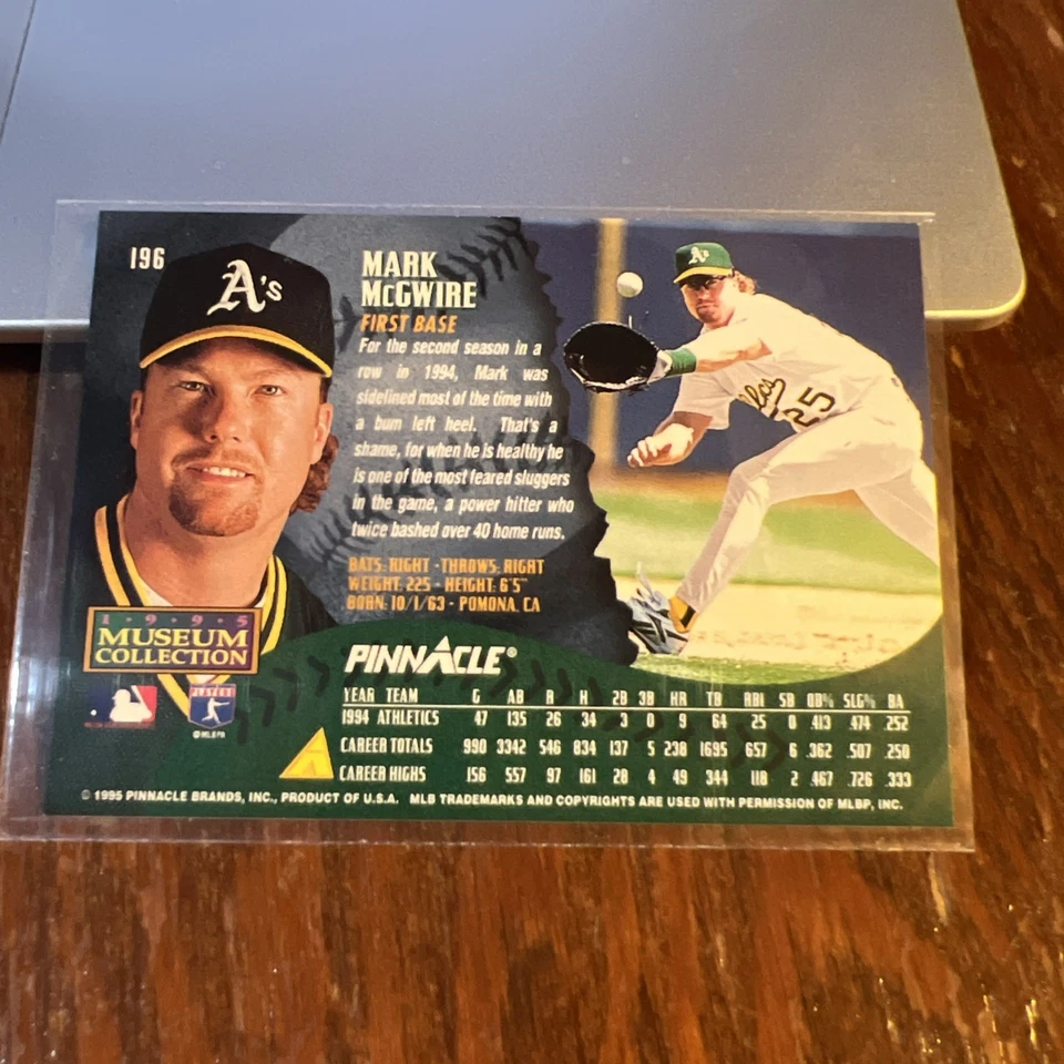 Mark McGwire 1995 Pinnacle Museum Collection Parallel #196 Oakland A's Cardinals - Image 4 of 4