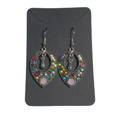Colorful Dangling Teardrop Earrings Multicolor Bead Metal Hook Lightweight Women