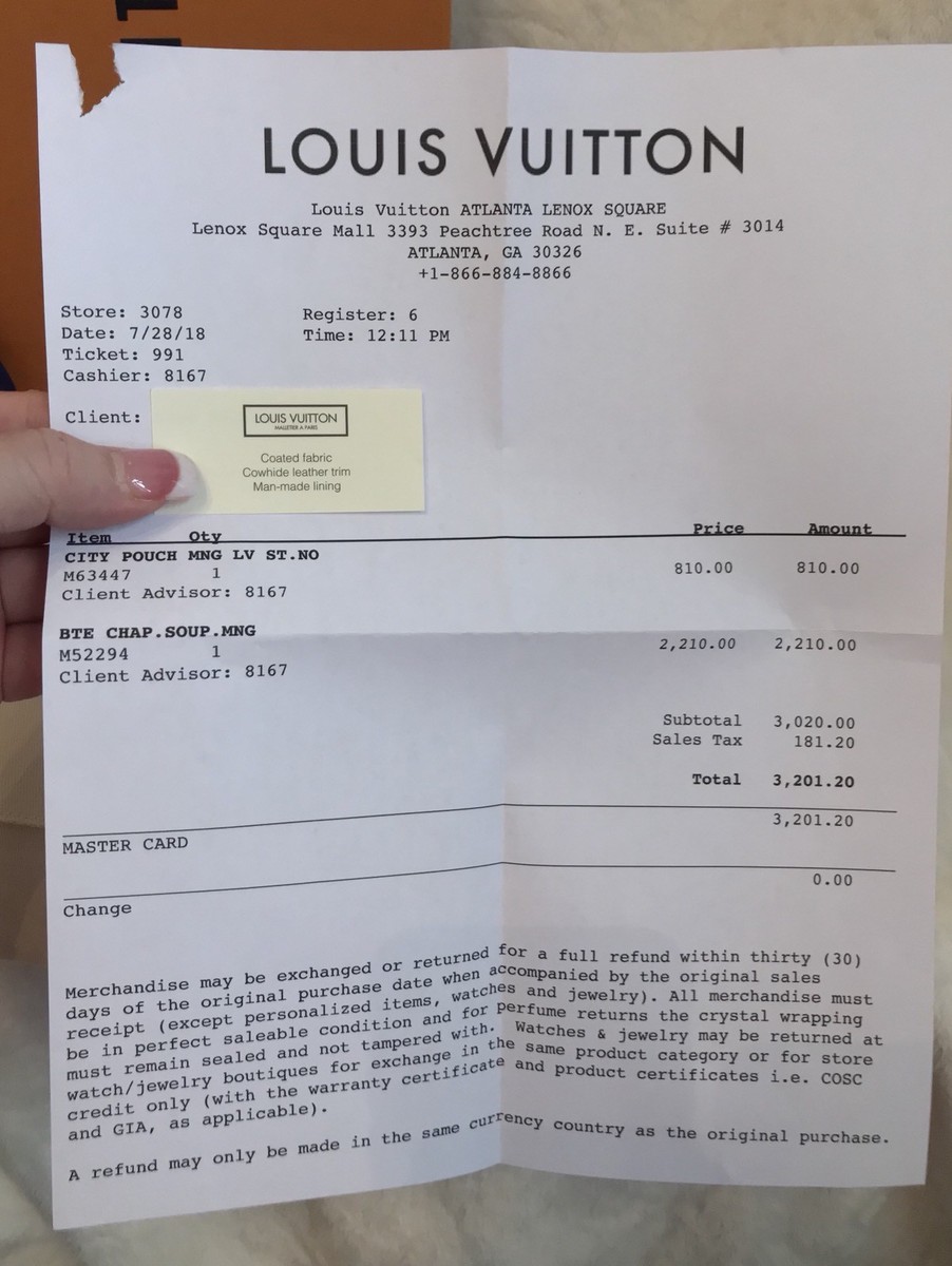 louis vuitton online order receipt