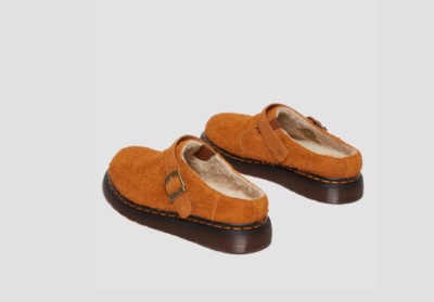 Dr Martens Isham Faux Shearling Suede Slingback Mule M 11 L 12 Pecan Brown Hairy Dr Martens 30901363 Isham Faux Shearling Lined Suede  main image 3