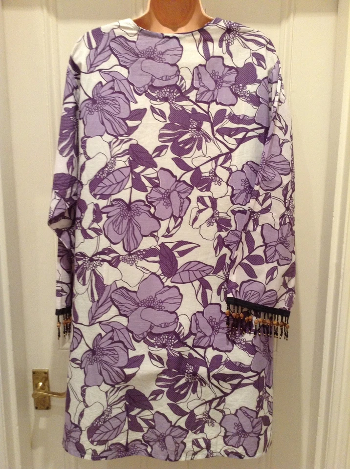 Maurices - Top túnica o encubrimiento de playa estampado tropical blanco púrpura lila - O/S Foto 2 de 4