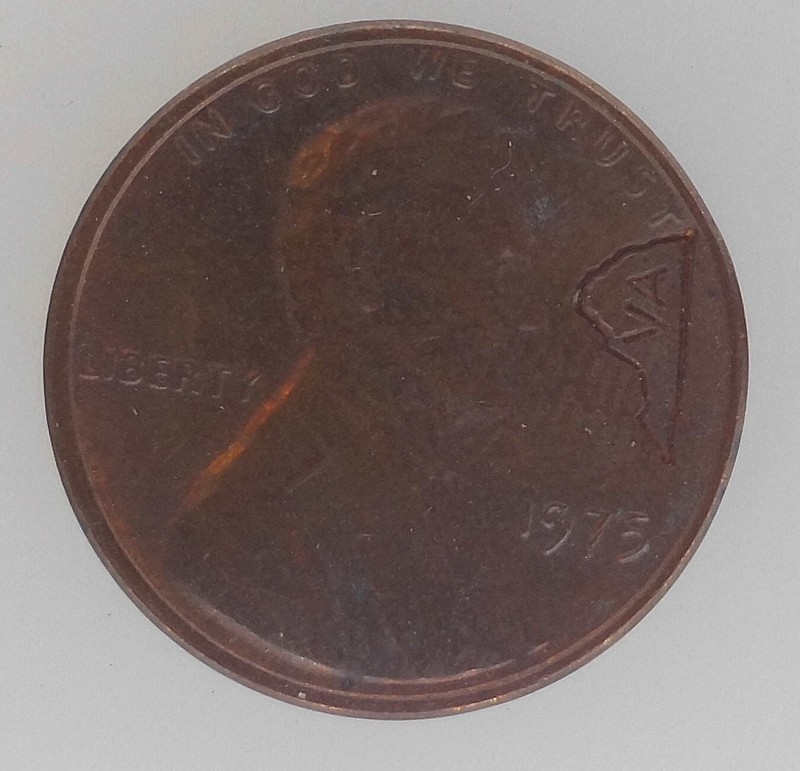 1975 Lincoln Cent, Virginia VA counter stamp, XF/AU