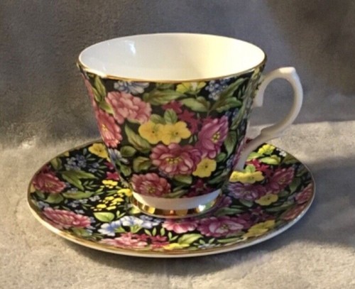 Staffordshire Bethany Cup Saucer Fine Bone China Floral Chintz Gold Trim SALE! - Picture 8 of 13