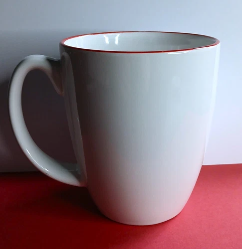 White With Red Trim Corelle Stoneware 12 Oz Coffee Tea Mug