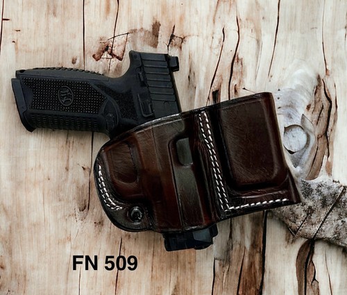 Right Hand Dark Brown Leather OWB Belt Holster with Ammo or Mag Carrier - CHOOSE - Picture 9 of 13