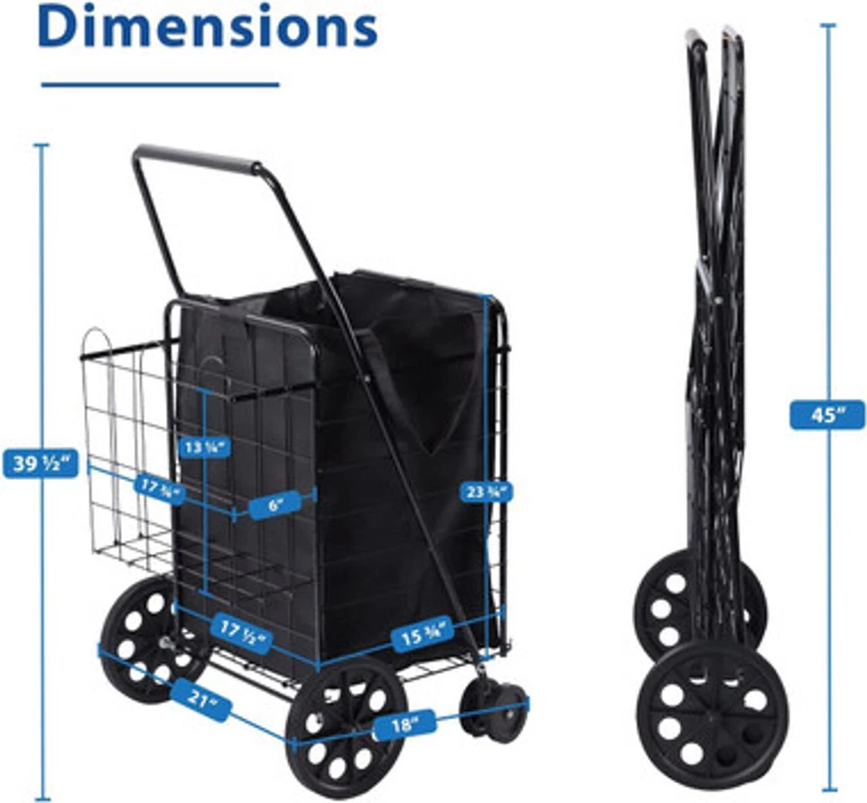 Folding Utility Shopping Cart with Double Basket & Swivel Wheels Easy Transport - Image 3 of 4