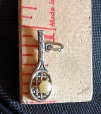 Tennis Racket Pearl Sterling Silver Charm
