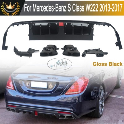 F1 Style Rear Diffuser Lip+Two Tailpipes For Benz W222 S500 S550 S63 S65 2013-17