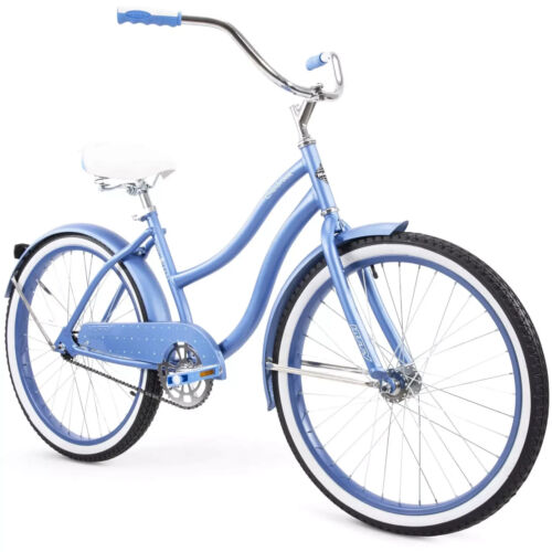Girl's 24" Classic Beach Cruiser Bike Comfy Steel Frame Comfort Ride, Light Blue
