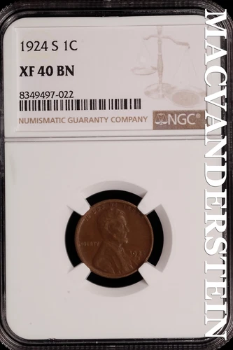 1924-S Lincoln Wheat Cent - NGC XF 40 BN - Scarce  No Reserve  #SLH134