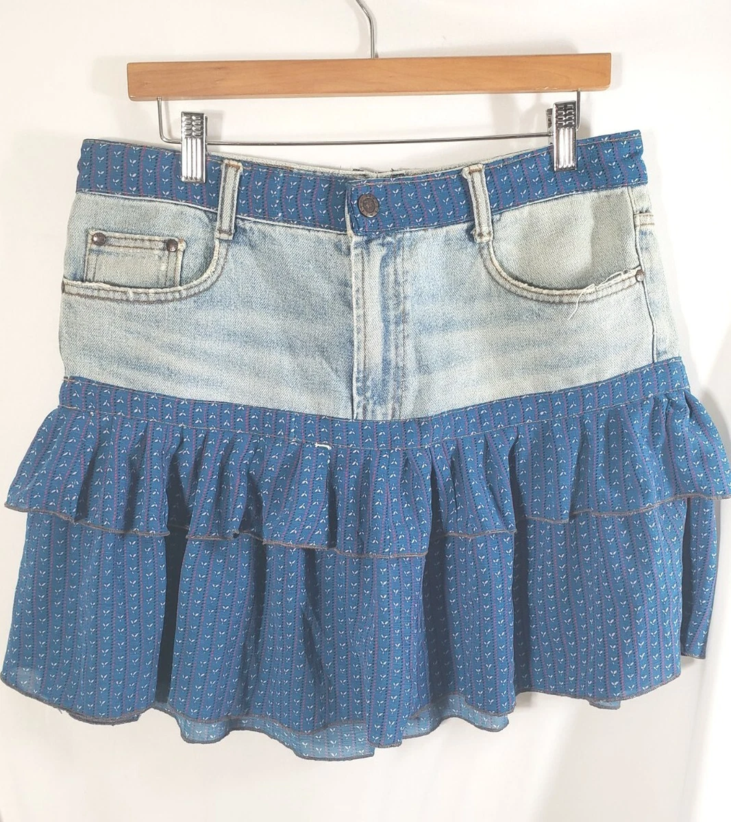Denim blue top chiffon skirt