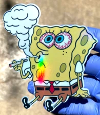 Funny Cartoon Sponge Holographic Sticker Waterproof Vinyl Stoner 420 Decal