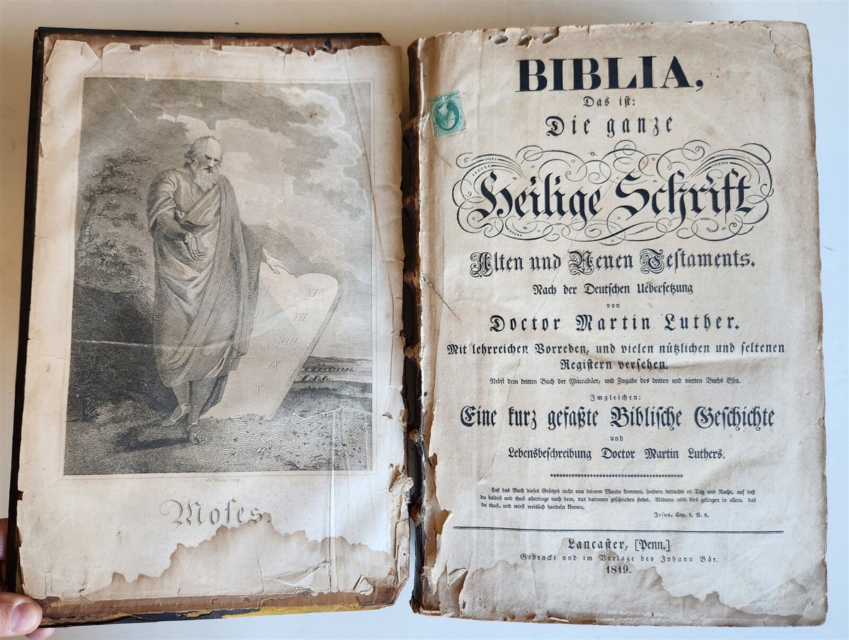 1819 BIBLE 1st Folio Ed PENNSYLVANIA GERMAN Lancaster PA JOHANN