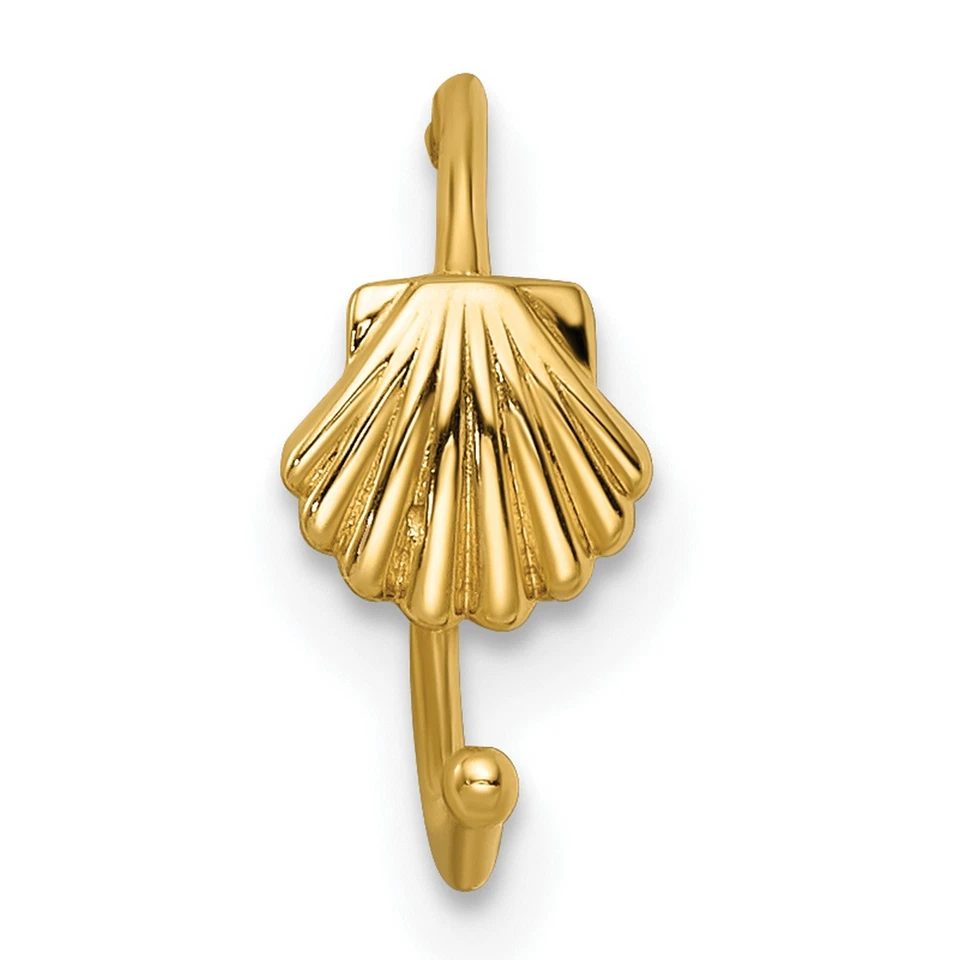 14k Yellow Gold 20 Gauge Scallop Shell Nose Ring Ear Cuff Earrings - Image 4 of 4