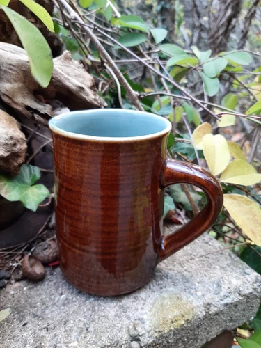 Red Wing USA Mug 50s Boho Pottery Village Green Brown Glaze Cabin Coffee Cup