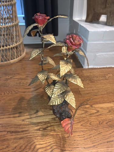 Vintage Home Interior Copper Brass Metal Roses Butterfly Statue MCM - Picture 2 of 4