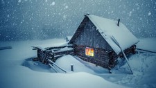 Landscape winter snow evening house cabin snowing Custom Gaming Mat Desk