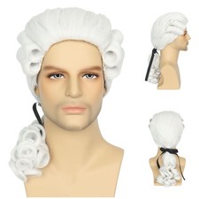 Miss U Hair Men White Colonial Powdered Wig Long Curly White Funny Wigs for M