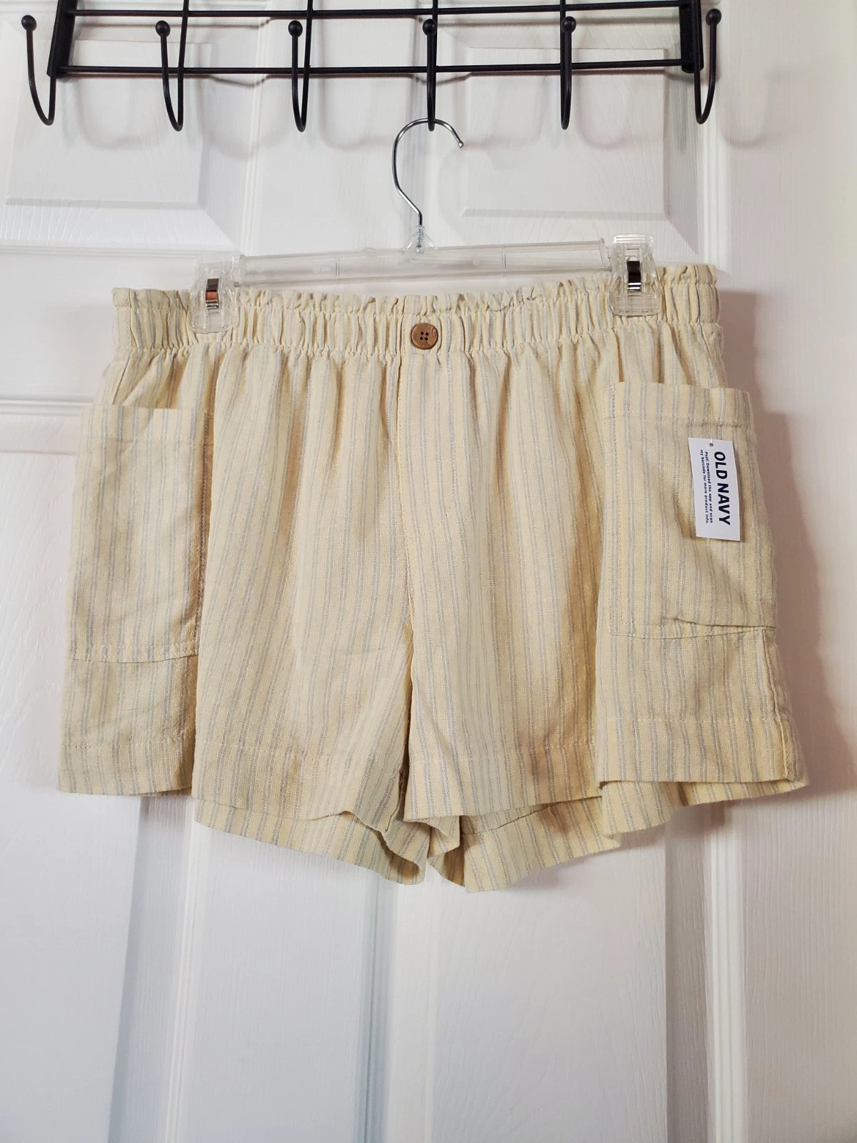 Old Navy Linen Blend Striped Shorts Pull-on Elastic Waist Pockets Summer Breezy