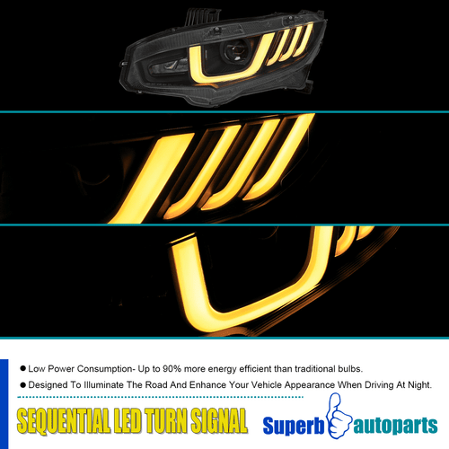 For 2016-2021 Honda Civic Projector LED Black Headlights+Switchback+Sequential - Picture 6 of 13