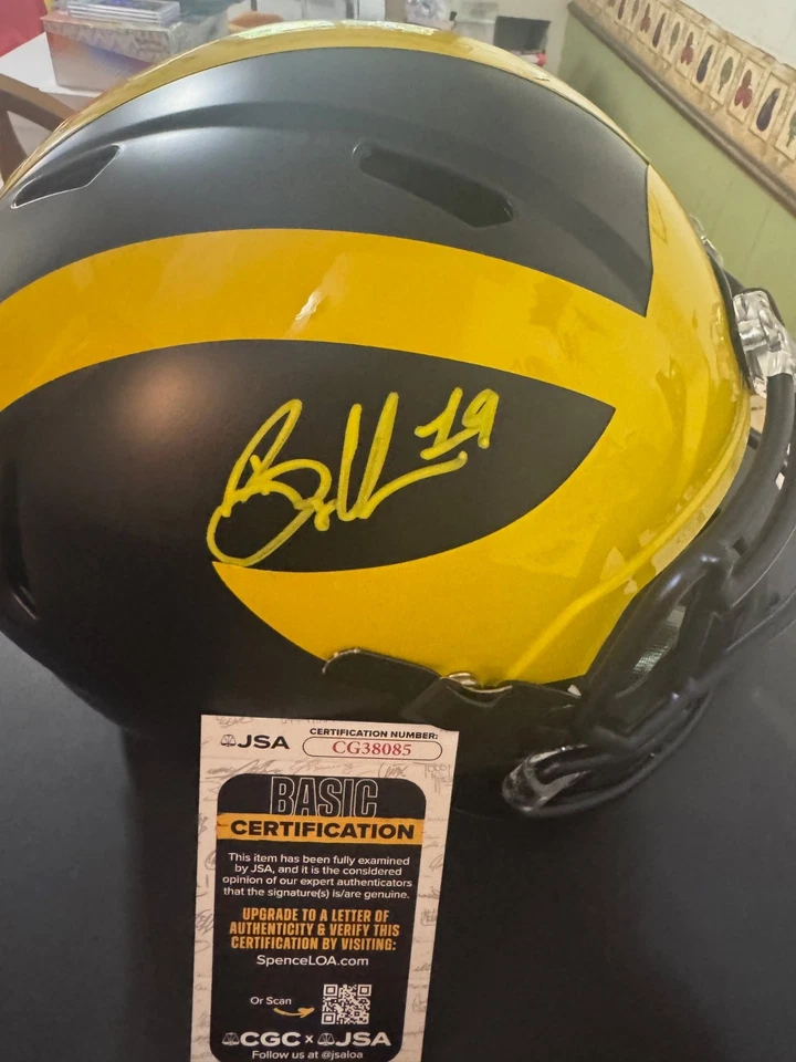 Michigan Wolverines BRYCE UNDERWOOD Signed Riddell Full Size Replica Helmet JSA - Image 2 of 4