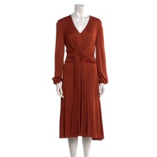 Carolina Herrera Jersey Midi Dress Burnt Orange Jeweled Cuffs Vneck Draped 2