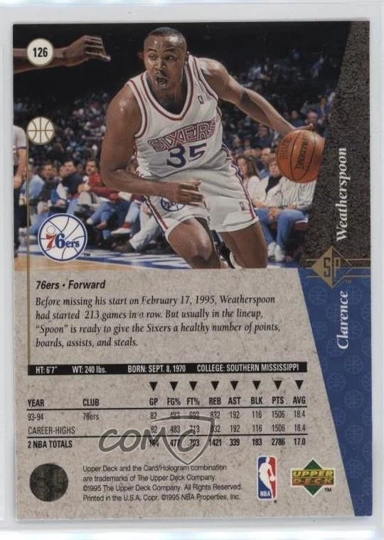 1994-95 SP Clarence Weatherspoon #126 - Image 2 of 2