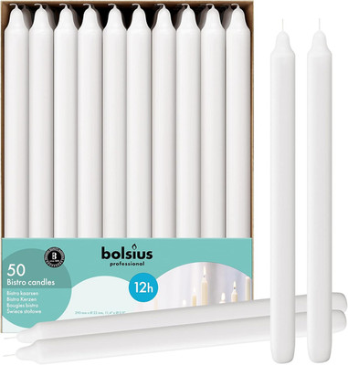 BOLSIUS White Candlesticks Bulk Pack 50 Count - Unscented Dripless 11.5 Inch Hou