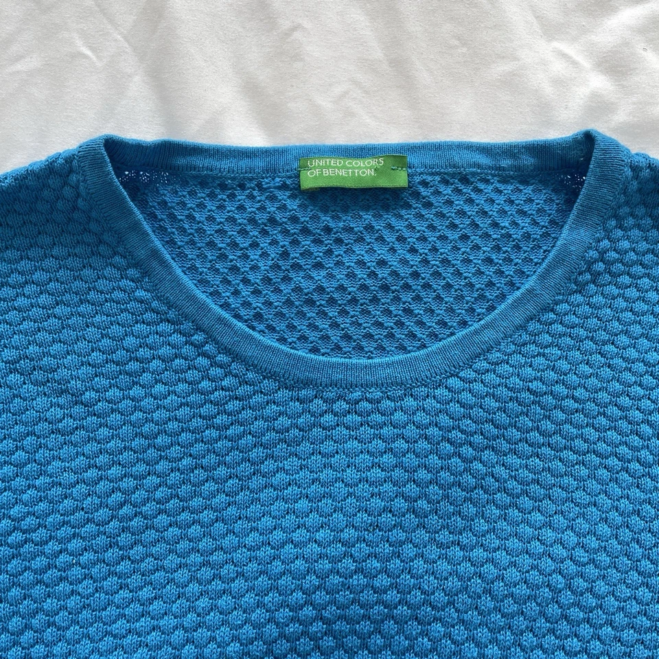 United Colors of Benetton Cotton Knit Short Sleeve Womens Sweater Top Blue Sz S - Image 3 of 4