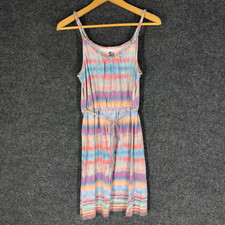 So Dress Women M Medium Pink Striped Sheath Midi Belted Sleeveless Cotton Casual