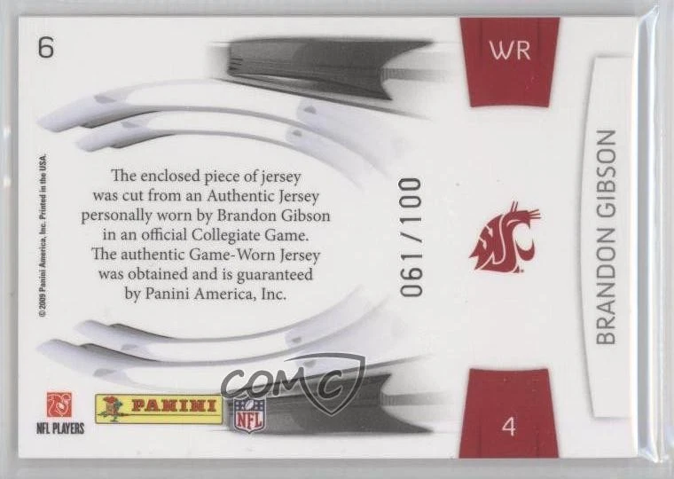 2009 Playoff Prestige Prestigious Picks Green Materials Brandon Gibson Rookie RC - Image 2 of 2