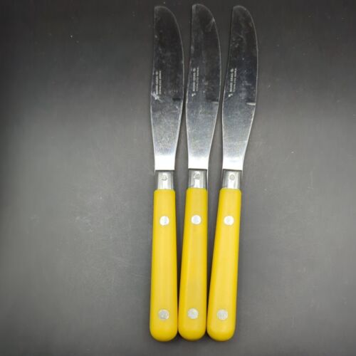 WF Mardi Gras Stainless Yellow Handle Washington Forge Lot of 3 Dinner Knives - Picture 1 of 4