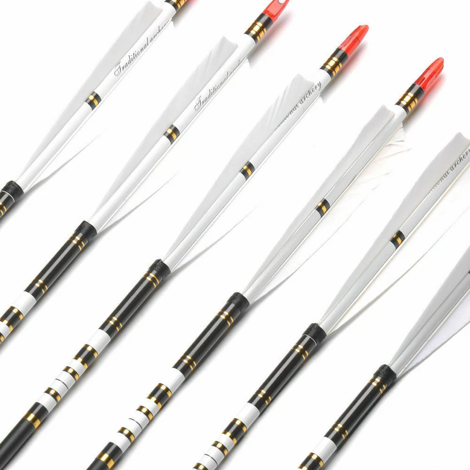 Flechas de carbono de tiro con arco de 33"" 7,6 mm 6/12 piezas plumas reales plegado caza deportes Foto 3 de 4