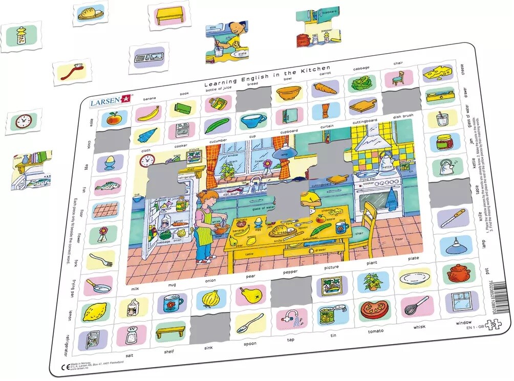 Larsen Learning English in the Kitchen, Rahmenpuzzle, Lernpuzzel, Puzzel