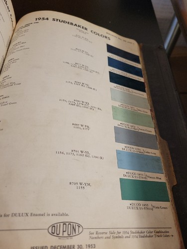 1954 DUPONT DUCO STUDEBAKER COLORS PAINT CHIP SWATCH SHEET BULLETIN NO 20 - Picture 4 of 5