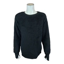 Cuddl Duds Women's Pullover Shaggy Sherpa Pullover Top Solid Black Large Size