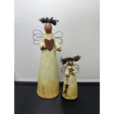 Angel ceramic Figurines Set of 2 Rustic Home holiday Decor Christmas