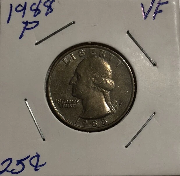 1988 P WASHINGTON QUARTER GRADE VF Mint Error DDR Nicely Toned Rare  - Image 3 of 4