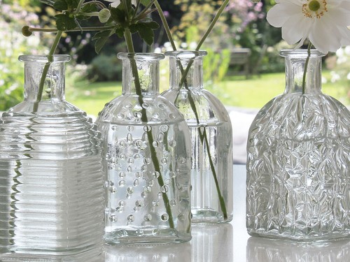 JUEGO DE 4 FLORES ANTIGUAS DE COLECCIÓN JARRÓN DE VIDRIO BROTE NOMBRE HOGAR BODA NAVIDAD - Imagen 7 de 7