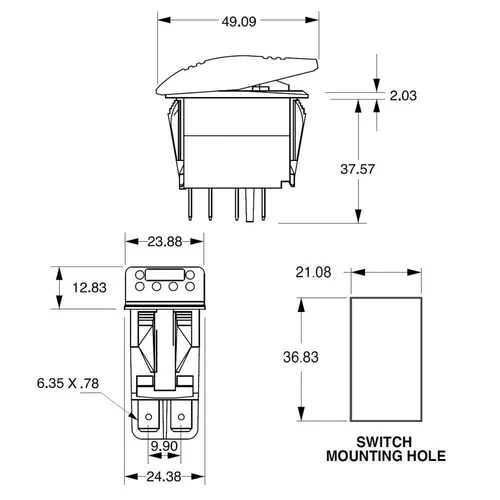 Carling 273.251 V-SERIES CONTURA V LOCKING Rocker Switch 24V (ON)/OFF/(ON) DP...