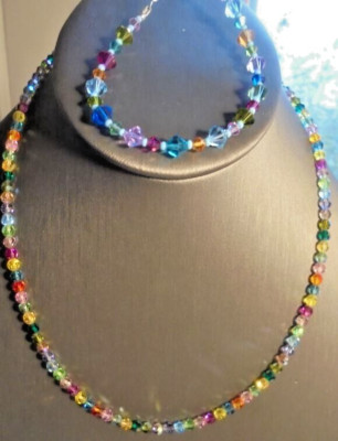 Emily Ray (Signed) Pastel Crystal Seed Beads Necklace & Bracelet 925 silver