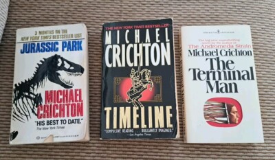 Michael Crichton Jurassic Park, Timeline, The Terminal Man Vtg Paperback Lot  3