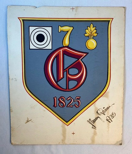 1935 Hand Painted Crest Insignia British? 7 G Ordnance Artillery Founded 1825