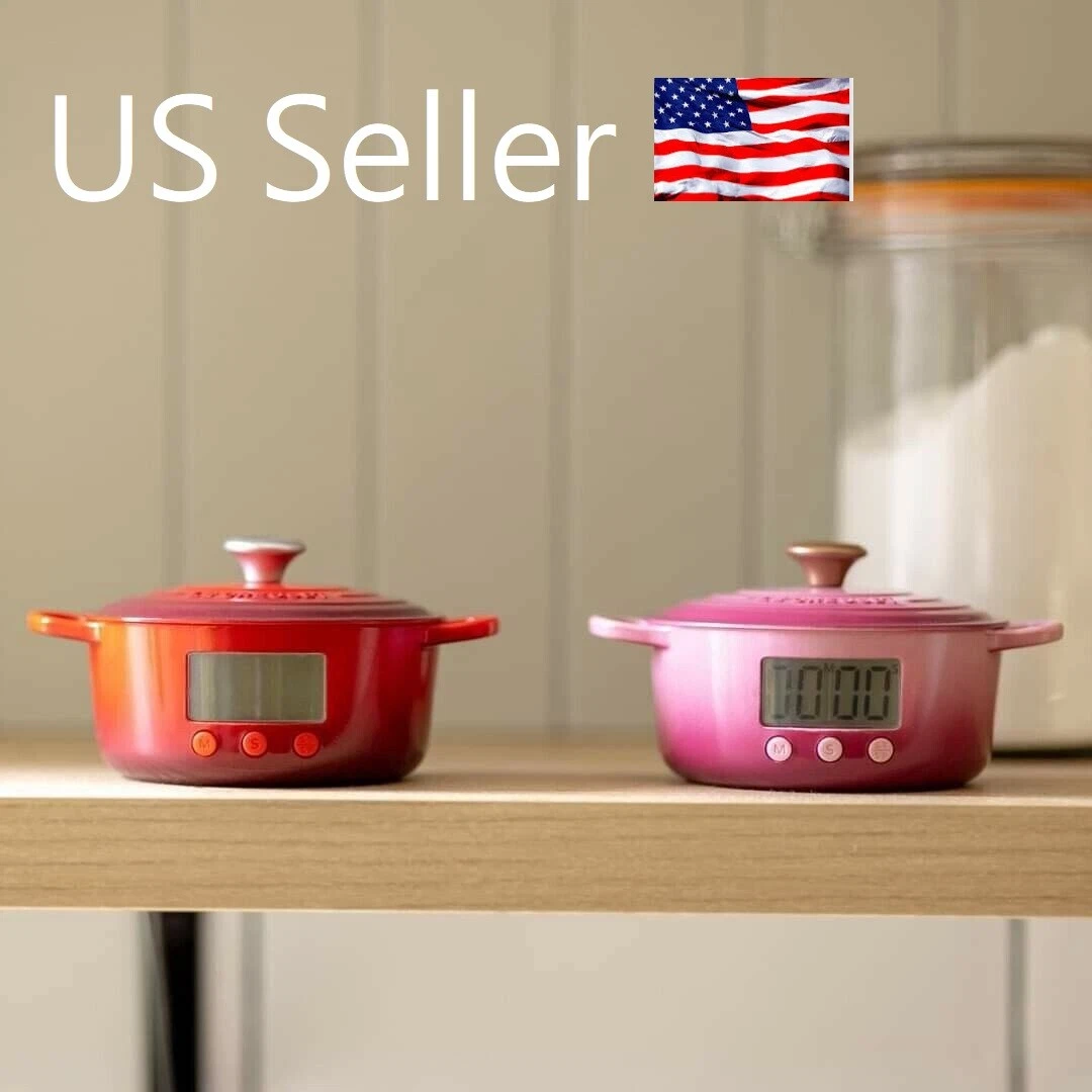 NEW Le Creuset Cast Iron Dutch Oven Cocotte Red Berry Pink Magnetic Timer