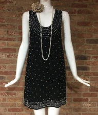 French Connection Black Beaded Flapper Gatsby 1920s Party Dress Size 8