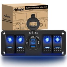 Nilight 4 Gang Rocker Switch Panel With Qc3.0 Dual Usb Charger And Voltmeter