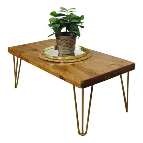 Industrial Coffee Table With Gold Hair, Reclaimed Timber Side Table
