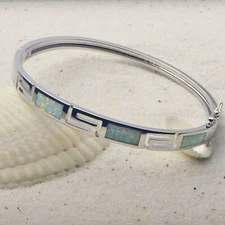Hawaii White Opal Square Cuff Bangle 925 Sterling Sliver Jewelry For Women Girls