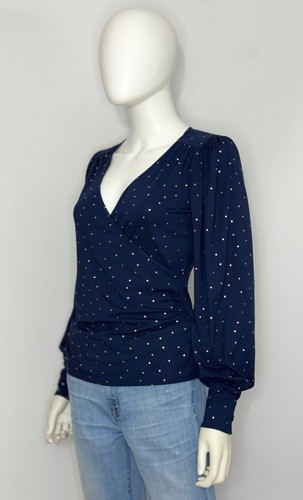 Boden Womens Faux Wrap Top UK 8 US 4 Navy Polka Gold Dot Long Sleeve V Neck NWOT - Picture 6 of 11